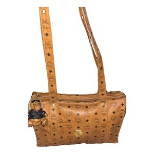 Vintage MCM Visetos Logogram Leather Tote PVC Shoulder w/ MCM keychain